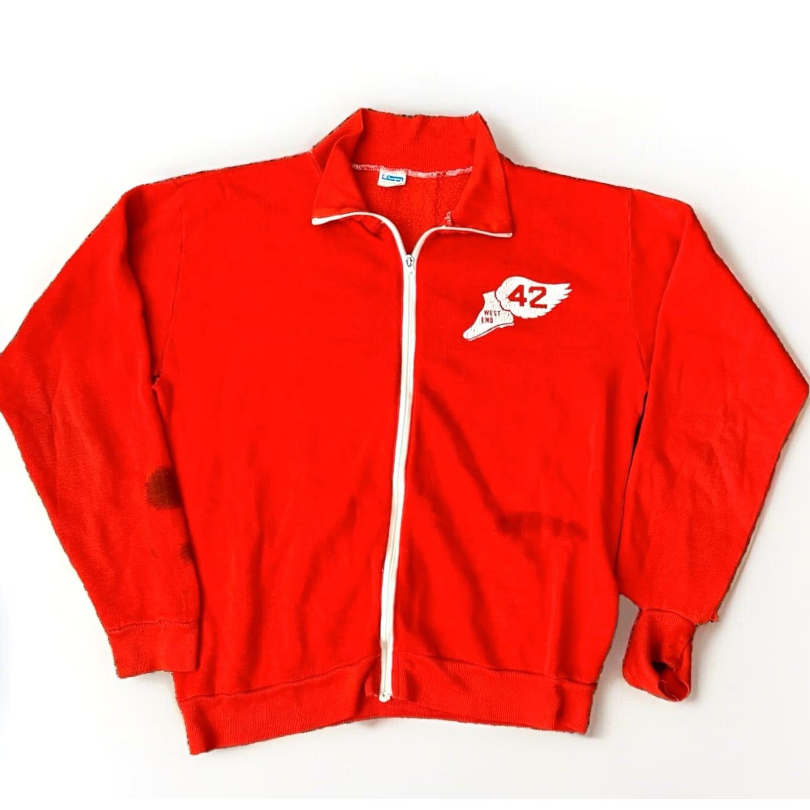 Champion VINTAGE Champion Sweatshirt Mens M Blue Bar 70s NYAC Wings Running Zip Up Orange Cotton Blend Fleece Full Zip Logo Zipper Size US M / EU 48-50 / 2 - 2 Thumbnail