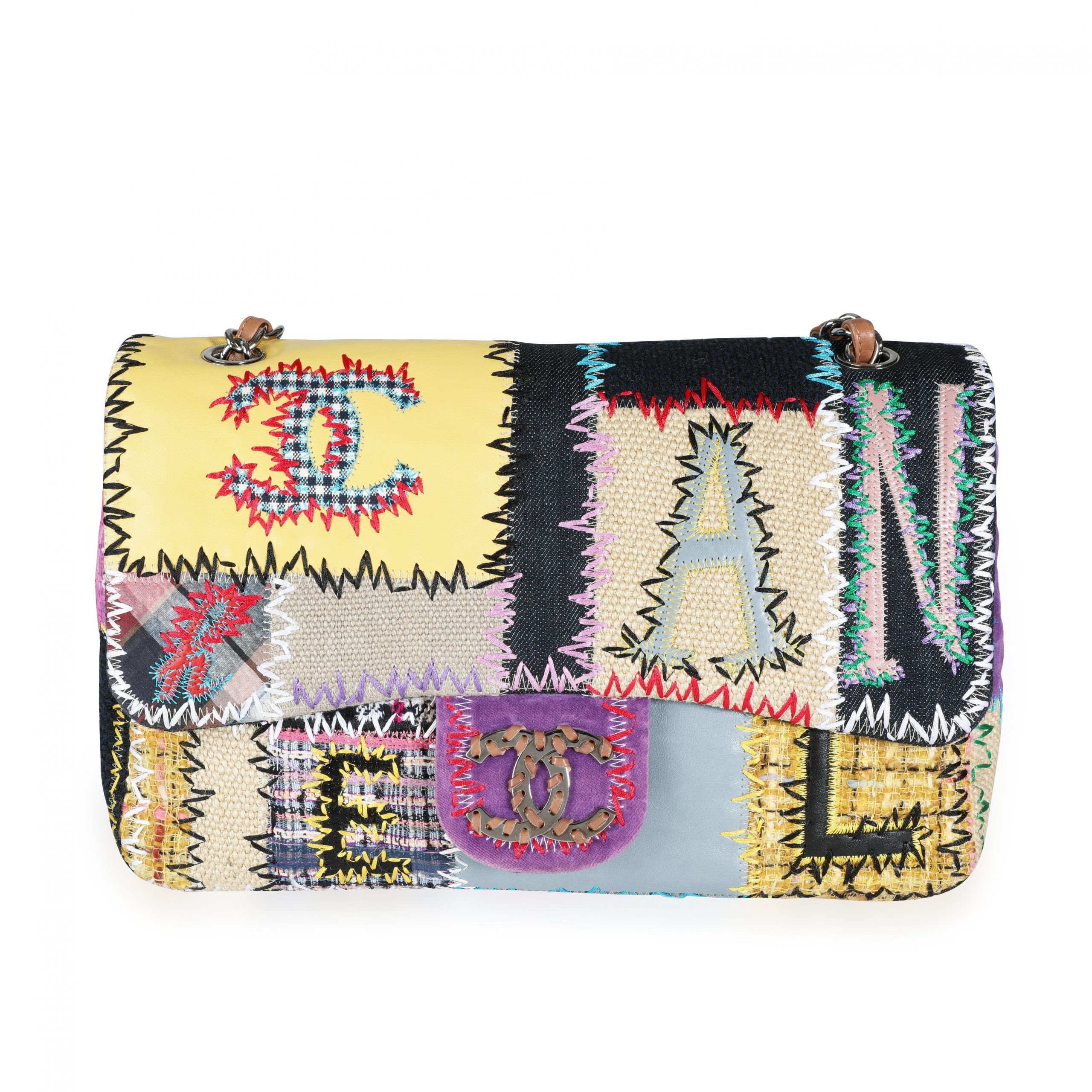 image of Chanel Limited Edition Multicolor Patchwork Jumbo Single Flap Bag in Yellow, Women's