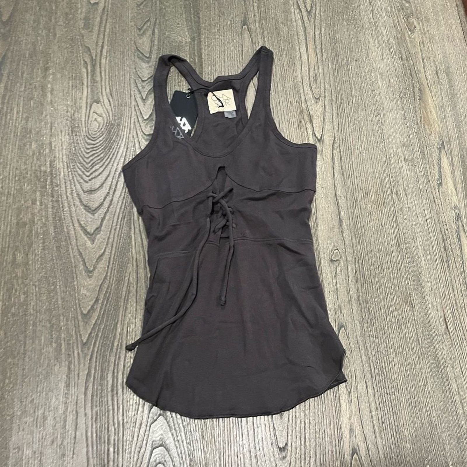 Vintage NWT Chaser Dark Gray Lace Up Bodice Racerback Tank Top Sz M Size M / US 6-8 / IT 42-44 - 1 Thumbnail