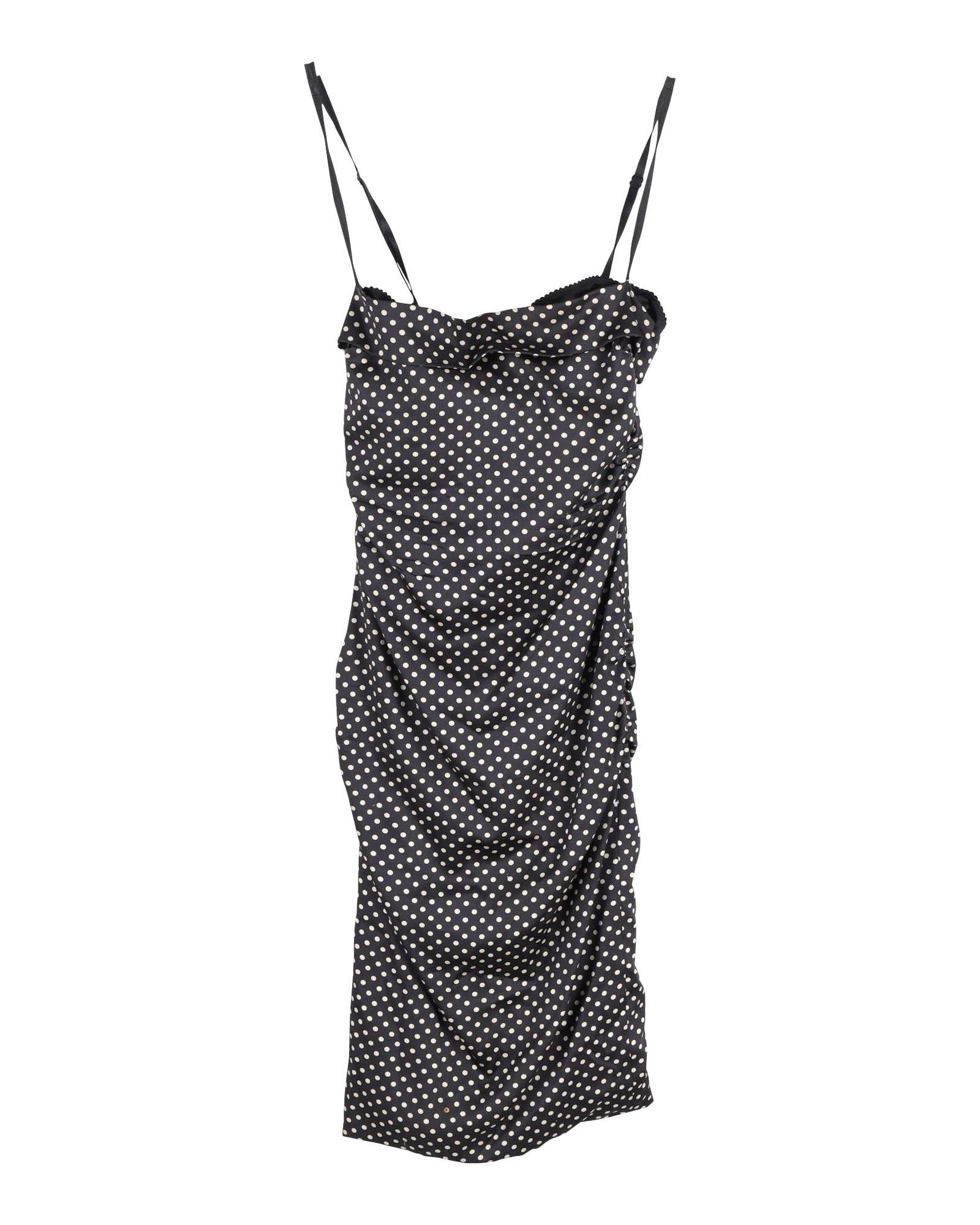 image of Dolce Gabbana Ruched Polka Dot Silk Dress in Black, Women's (Size Medium)