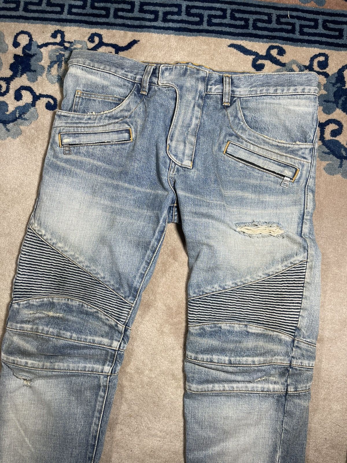 Balmain Balmain Biker Denim Ribbed Moto Jeans Distressed Size US 32 / EU 48 - 3 Thumbnail