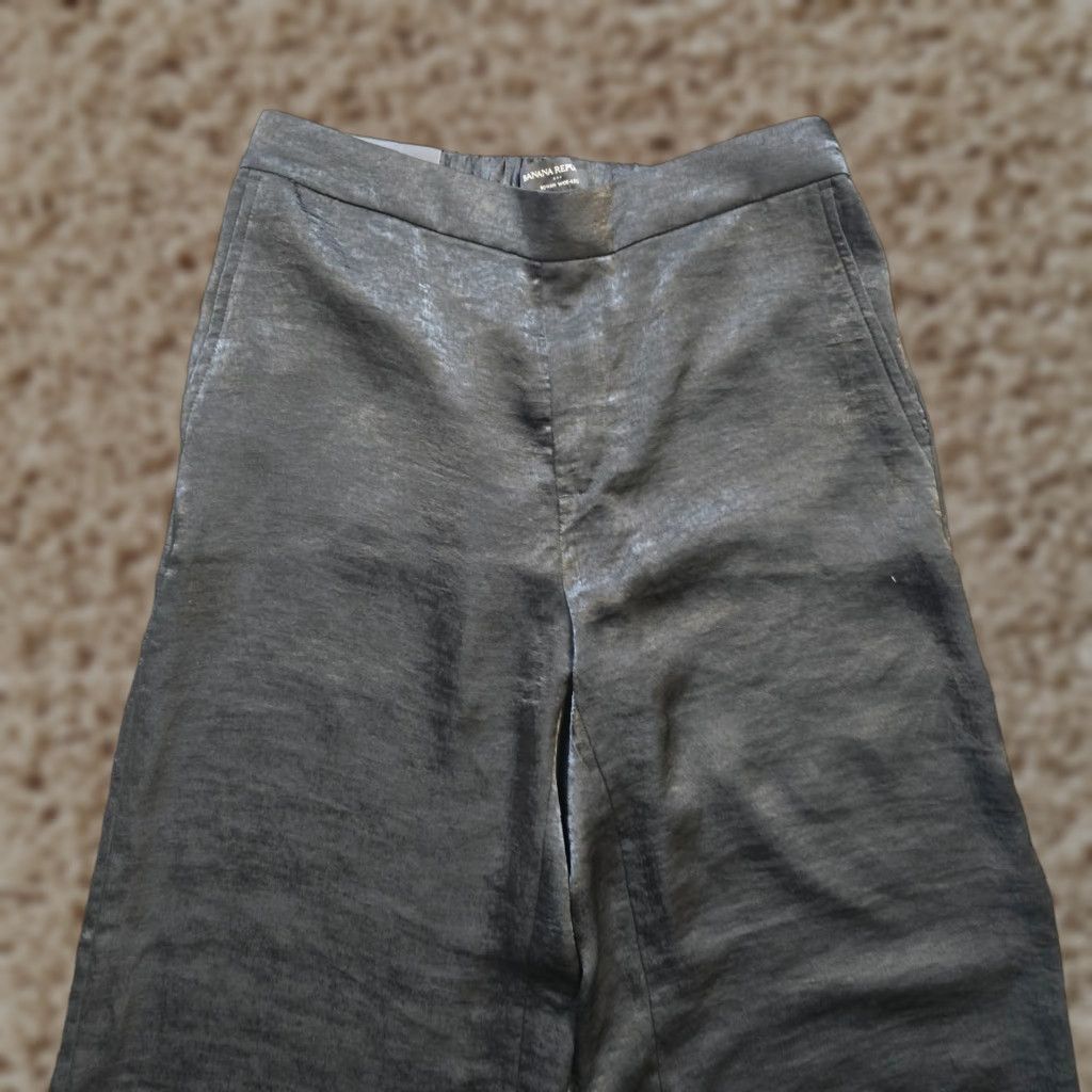 Banana Republic Banana Republic Pants Womens Size 4 Black Satin Rowan Wide-Leg Cropped Cocktail U.S. Shipping Women Size 27" / US 4 / IT 40 - 1 Thumbnail