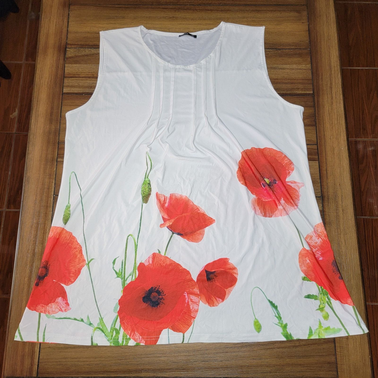 Other Lily White w/ Orange Flowers Sleeveless Blouse - Size 2XL Size XXL / US 16-18 / IT 52-54 - 1 Thumbnail