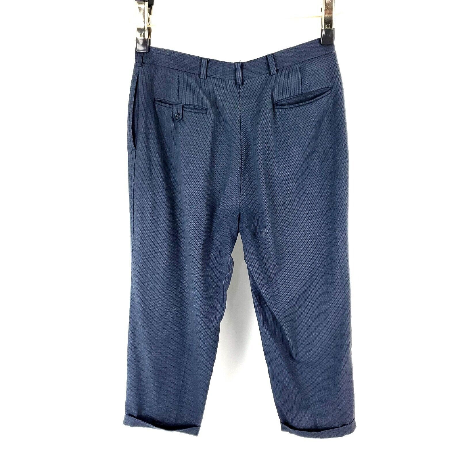 Hart Schaffner Marx Hart Schaffner Marx Virgin Wool Dress Pants 34/27 Blue Black Size 34S - 6 Thumbnail