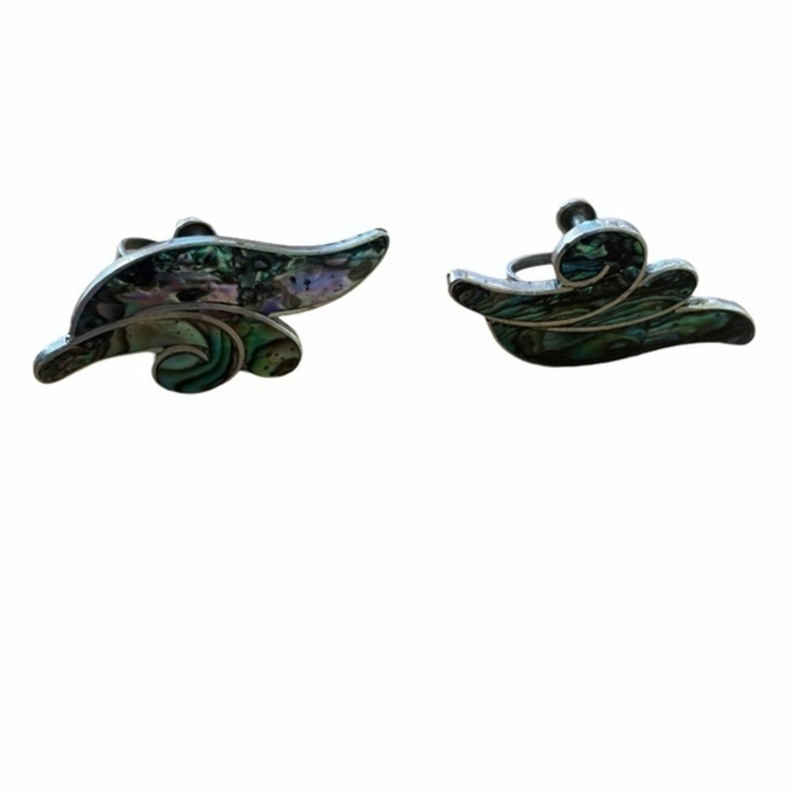 Vintage Taxco 925 Silver Abalone Shell Leaf Brooch Earrings Set Size ONE SIZE - 10 Thumbnail