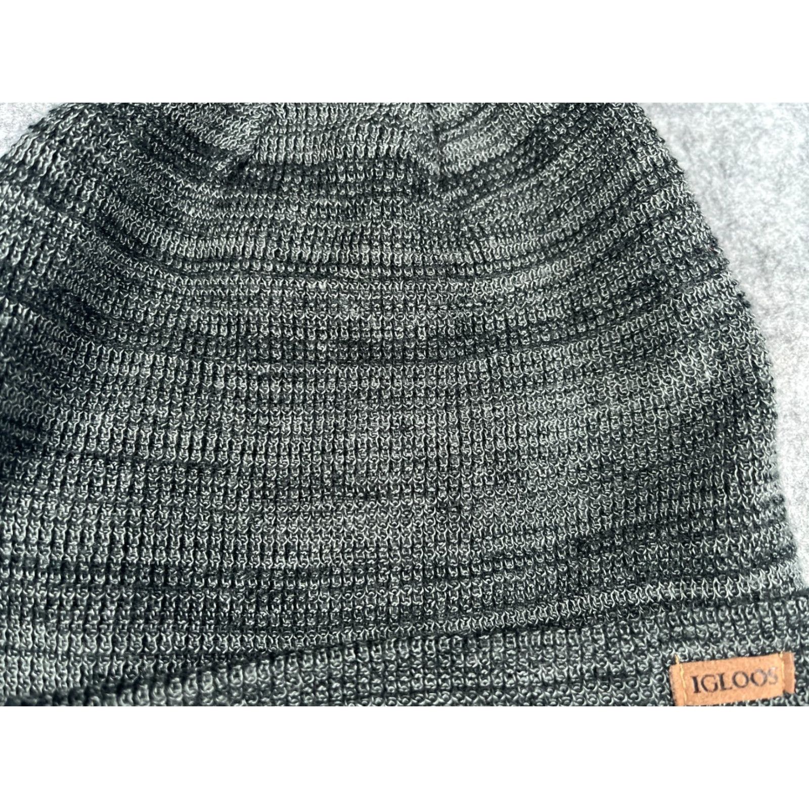 Vintage Igloos Beanie Adult One Size Gray Black White Stripe Knit 100% Acrylic Ski Hat/Cap Unisex Adults Beanie Striped Outdoor Winter Mens Womens Size ONE SIZE - 3 Thumbnail