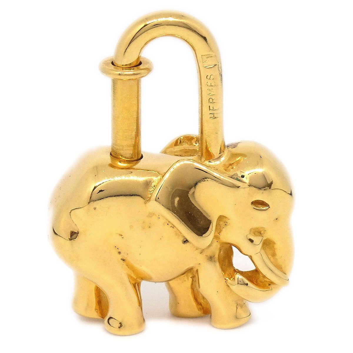 image of Hermes 1988 Limited Elephant Cadena Lock Bag Charm Gold 12296 in Black, Women's