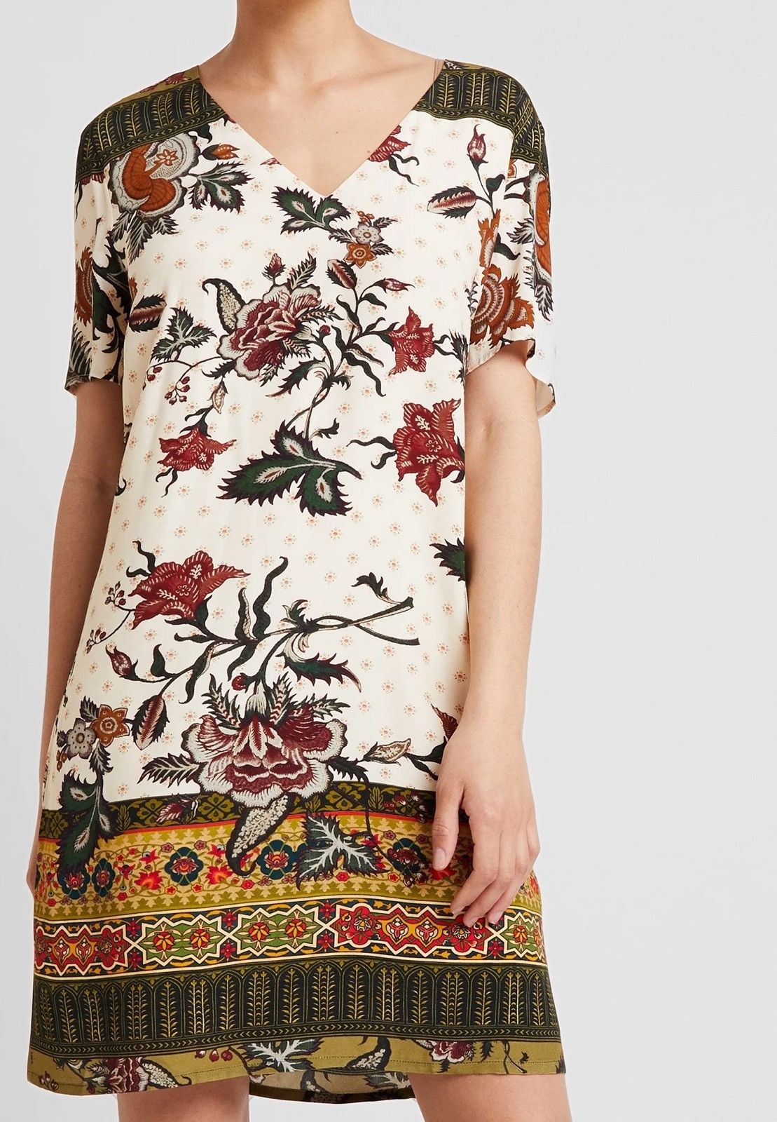 Desigual Desigual Womens Floral Boho Short Sleeve Mini Dress V Neck Size M / US 6-8 / IT 42-44 - 1 Thumbnail