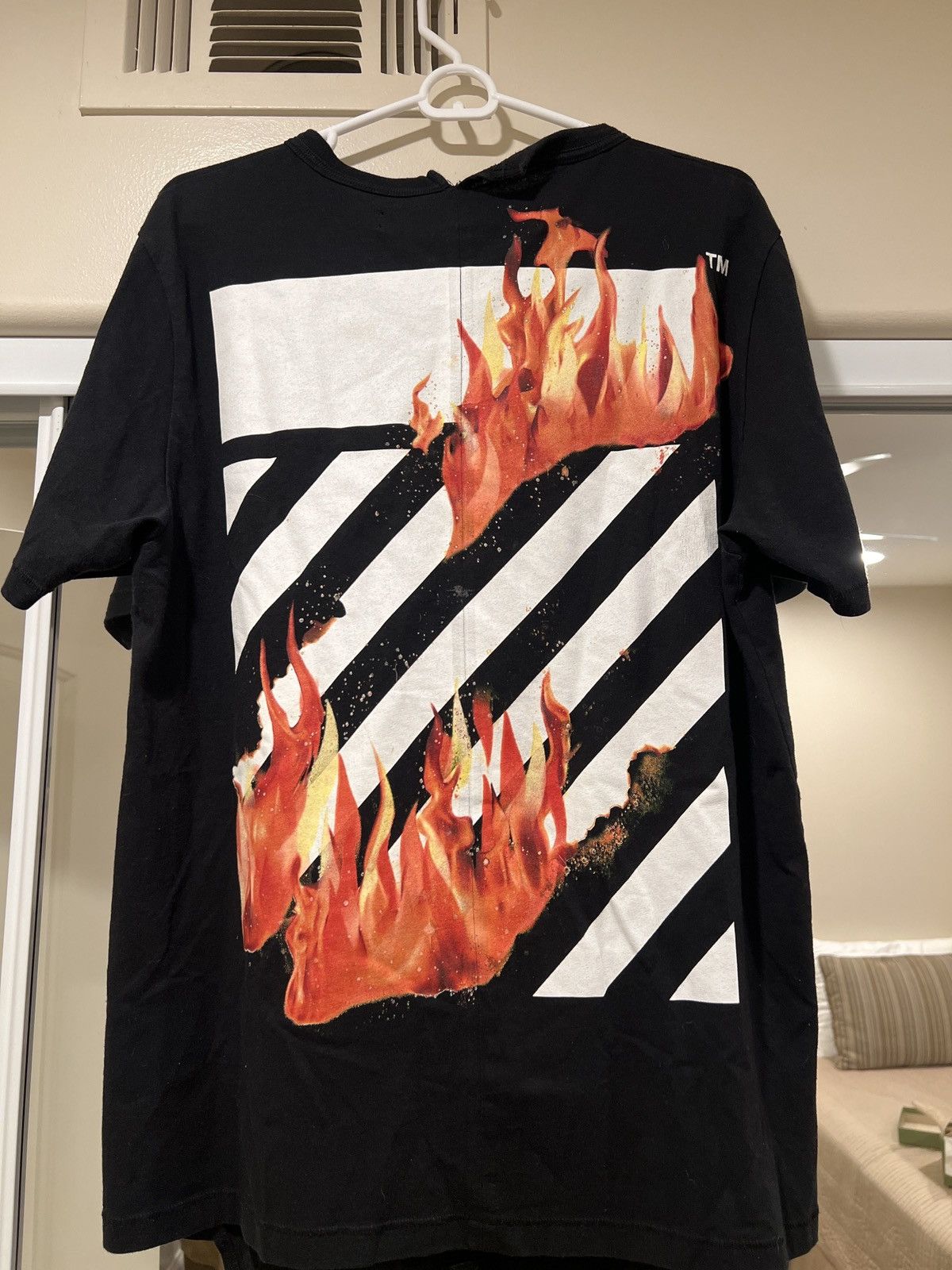 Off white tee fire best sale