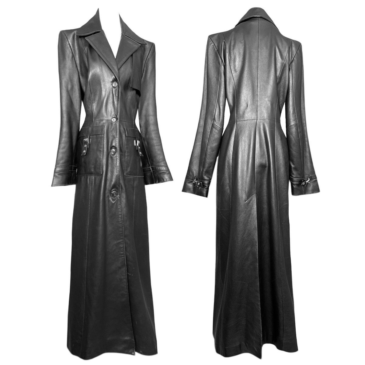 Vintage Iconic super long matrix leather coat Size L / US 10 / IT 46 - 1 Thumbnail