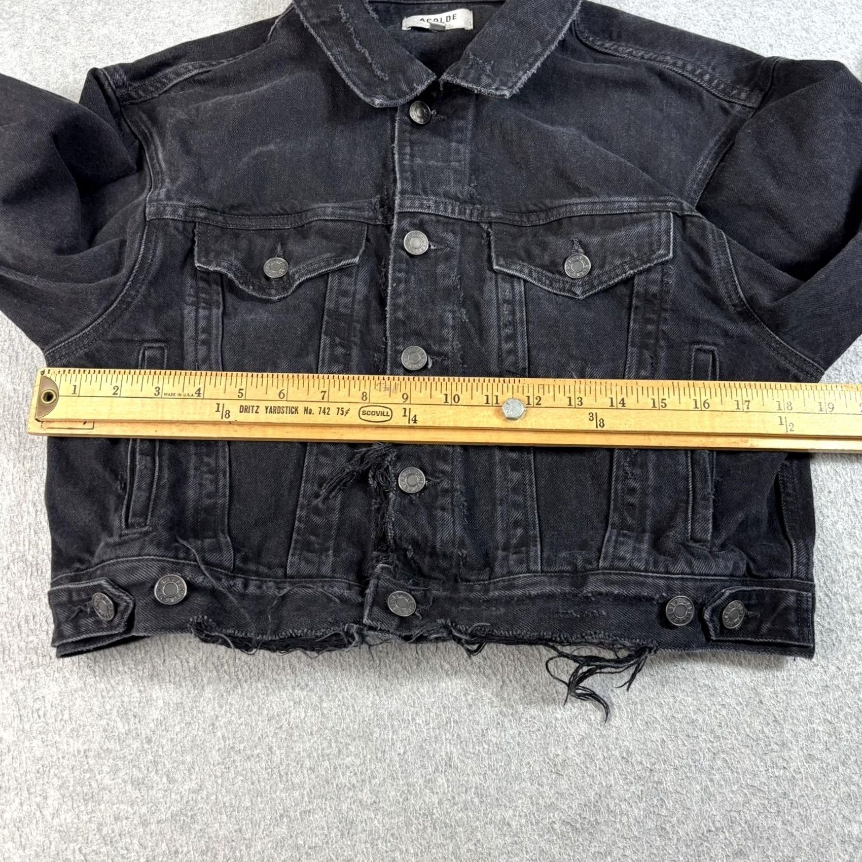 Agolde AGOLDE Denim Jacket Women Small Black Shrunk(en) Charlie Distressed 90s Bohemian Organic Size S / US 4 / IT 40 - 7 Thumbnail