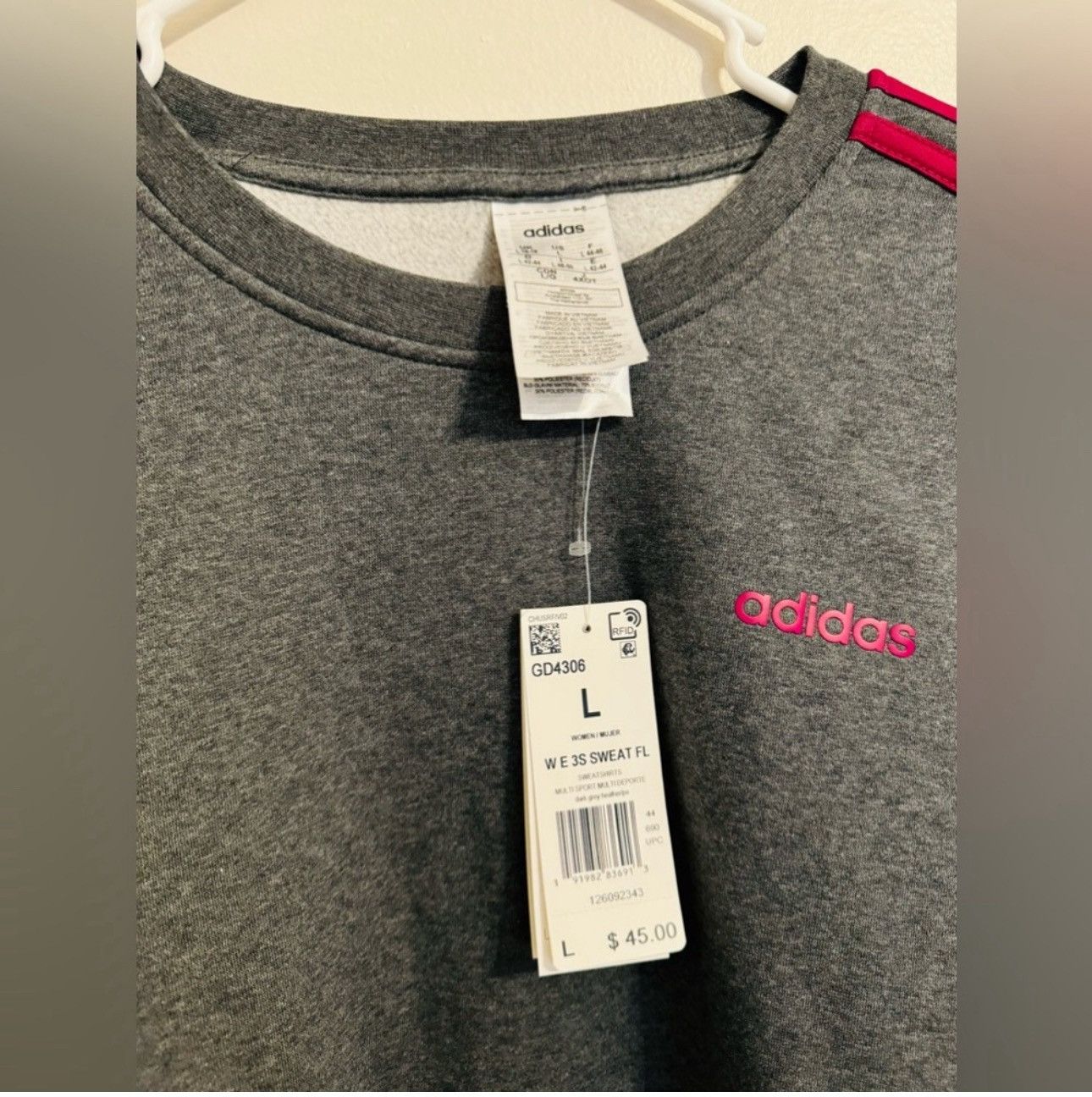 Adidas Women's Adidas Essentials 3 Stripes Sweatshirt Gray Large Size L / US 10 / IT 46 - 4 Thumbnail