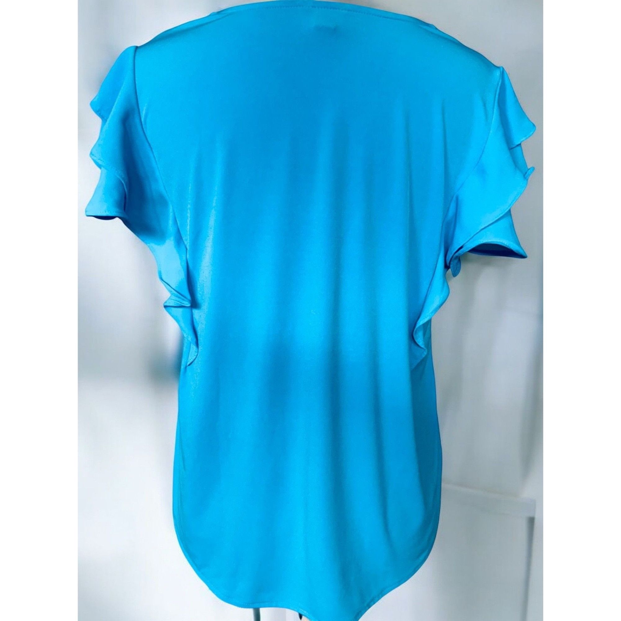 Ann Taylor Ann Taylor Womens Turquoise Cap Ruffle Sleeve VNeck Top XS Size XS / US 0-2 / IT 36-38 - 3 Thumbnail