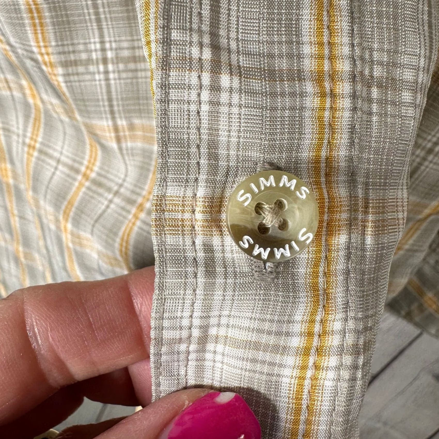 Vintage Simms COR3 Mens XL Shirt Long Sleeve Plaid Grey Yellow Button Up Flaws Size US XL / EU 56 / 4 - 5 Thumbnail