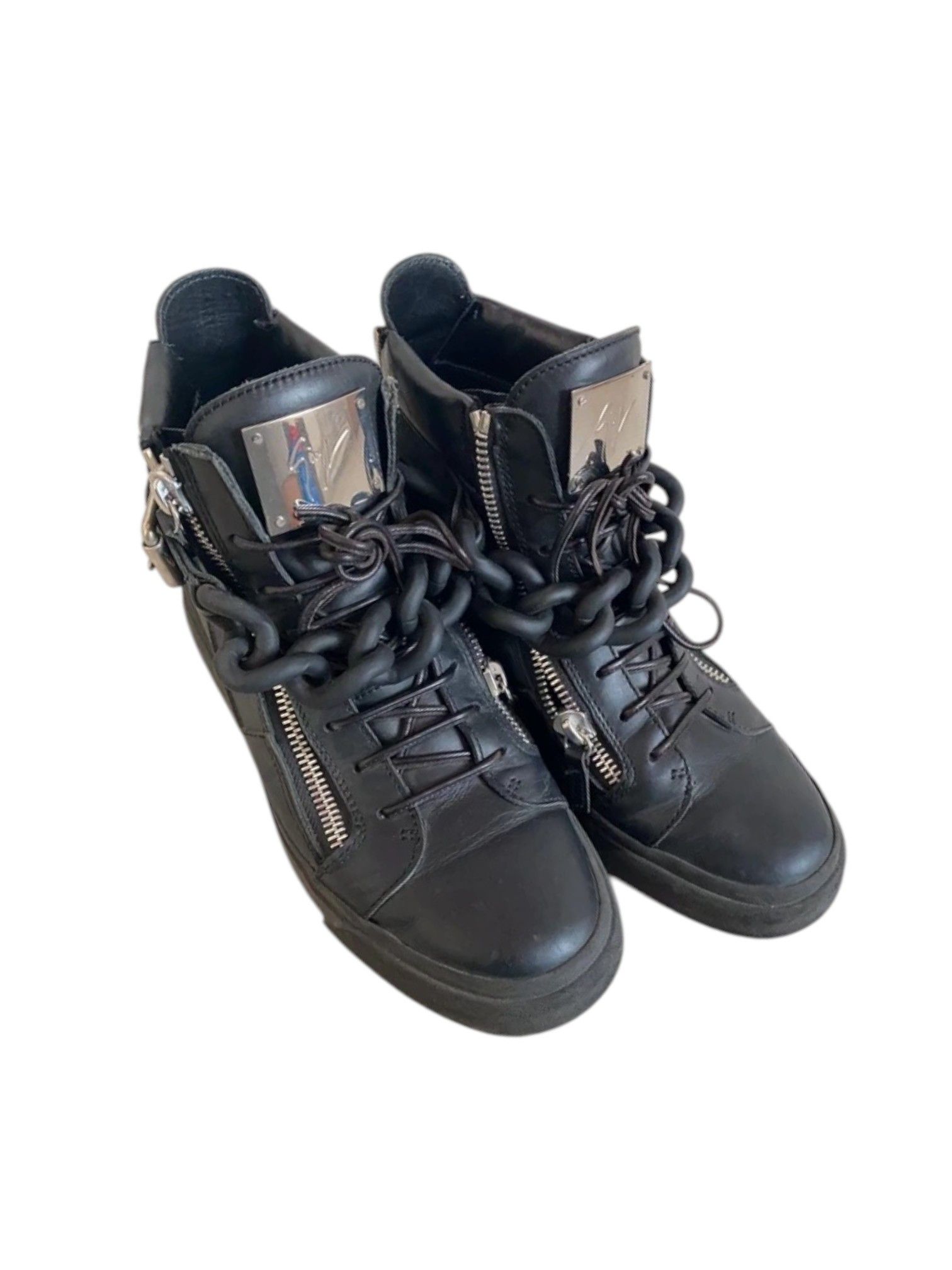 Giuseppe Zanotti Giuseppe Zanotti Black Leather Chunky Chain Hi‑Top, EU 40 Size US 7 / EU 40 - 7 Thumbnail