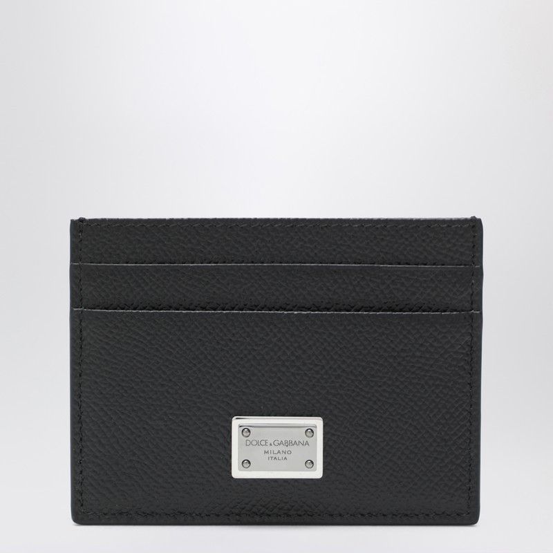 Dolce & Gabbana Dolce&Gabbana Black Dauphine Leather Card Holder With Logo Plaque Size ONE SIZE - 1 Thumbnail