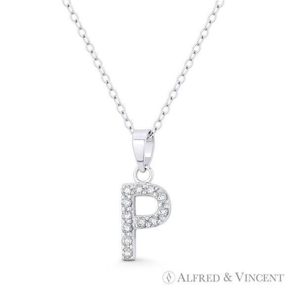 Other Initial "P" CZ Crystal Pendant w/ Cable Chain Necklace Size ONE SIZE - 1 Preview