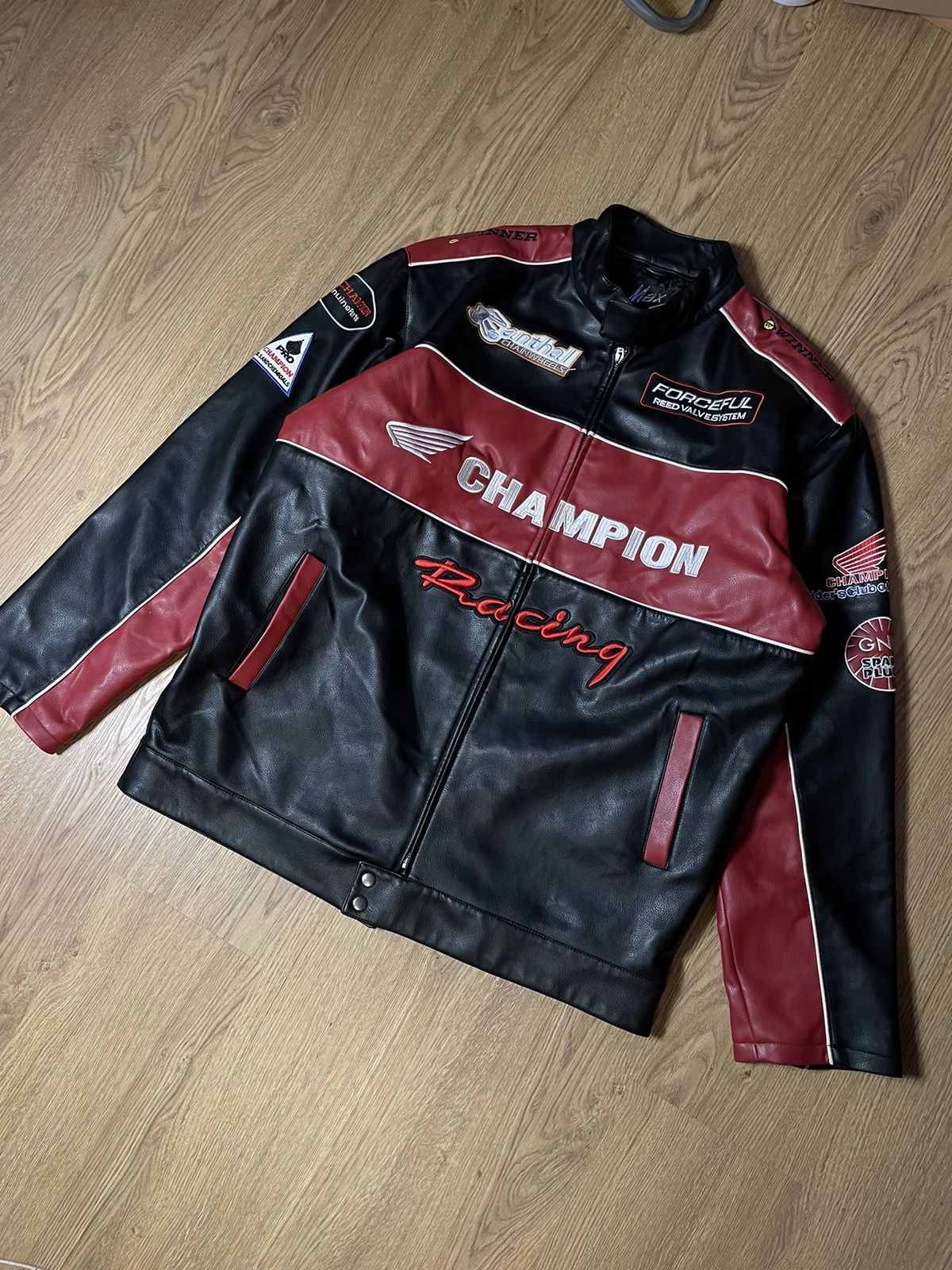 image of Marlboro x Racing Crazy Vintage Champion Racing Leather Usa Jacket in Black, Men's (Size 2XL)