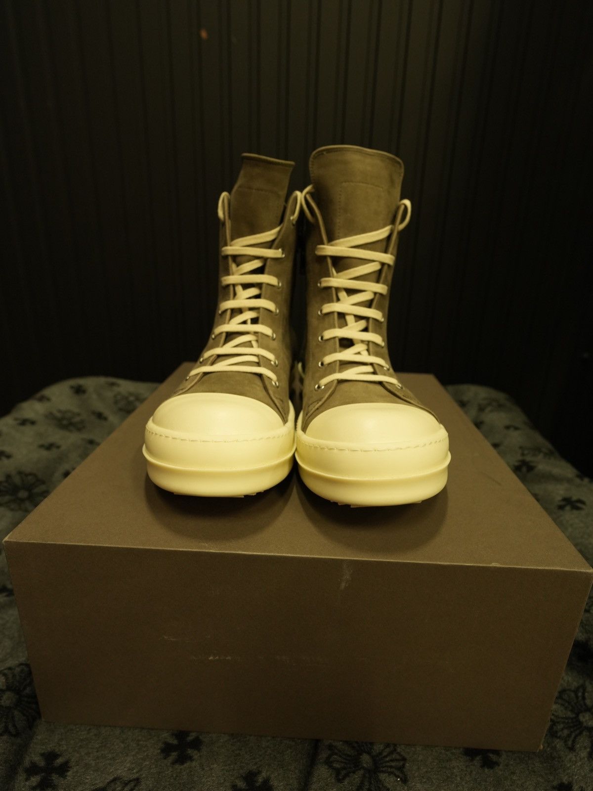 Rick Owens × Rick Owens Drkshdw Rick Owens Dust Grey Nubuck High Top Sneakers Size US 12 / EU 45 - 2 Thumbnail