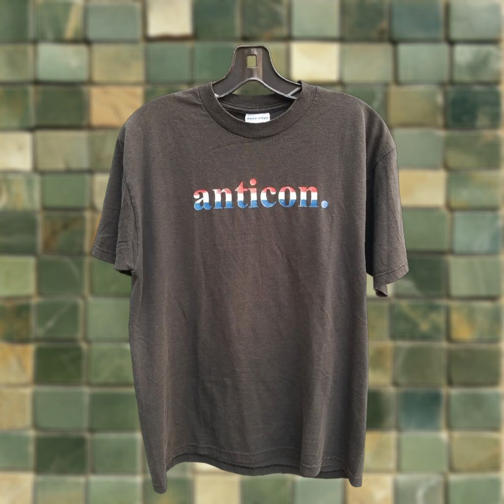 Jerzees VINTAGE ANTICON ADVERTISEMENT SHIRT MEDIUM Mens T-Shirt Black 90s Hip Hop Logo Distressed Fade Chest 20 Length 27.5 Size US M / EU 48-50 / 2 - 1 Thumbnail