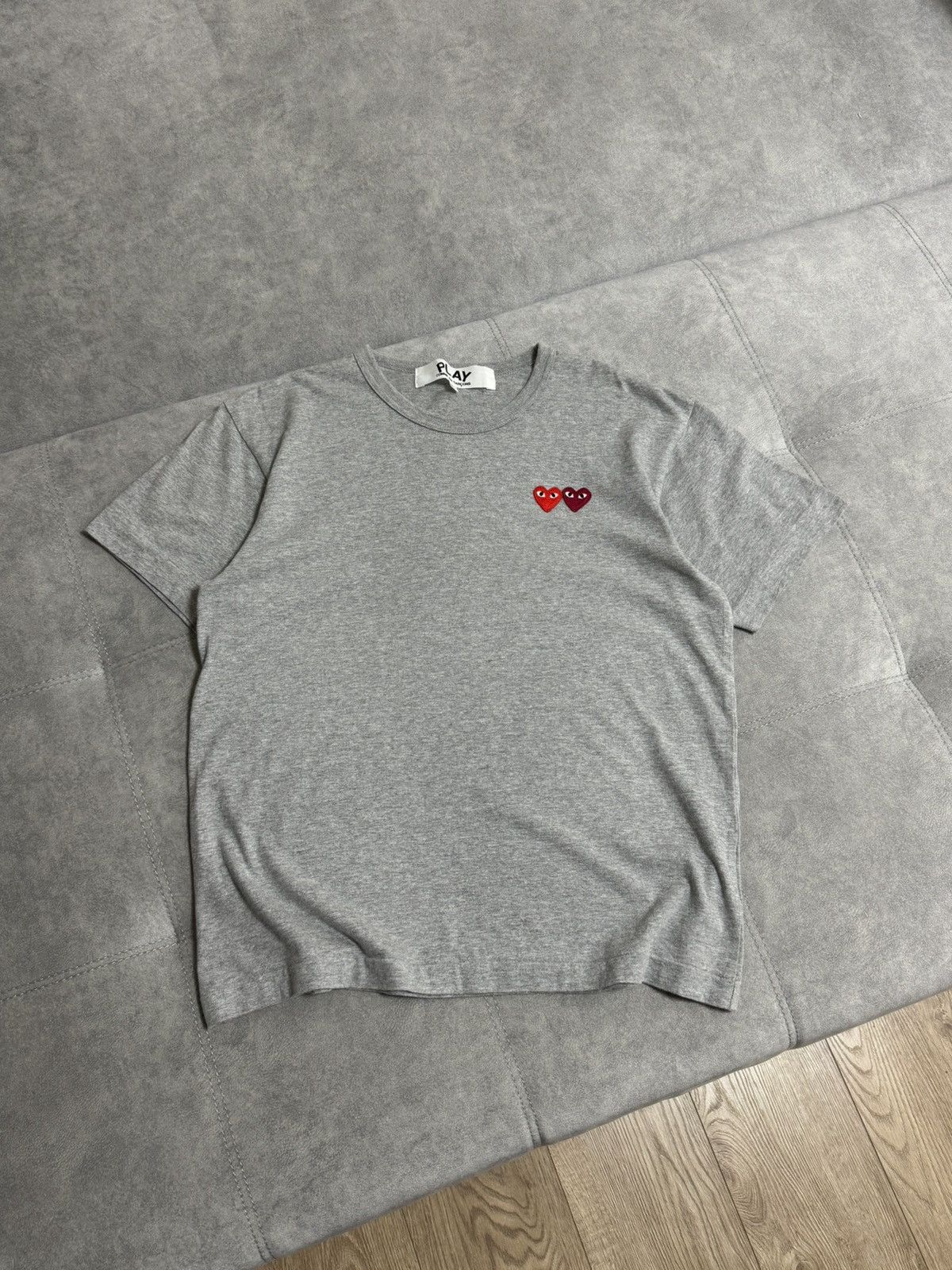 Comme des Garcons RARE Comme Des Garçons PLAY Double Heart Gray T-Shirt Size L Size US L / EU 52-54 / 3 - 3 Thumbnail