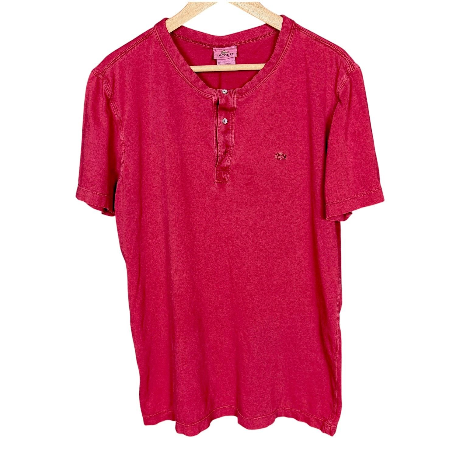 Lacoste Lacoste Dark Red S/S Henley Casual Preppy Vacation 6 US XL Size US XL / EU 56 / 4 - 1 Thumbnail