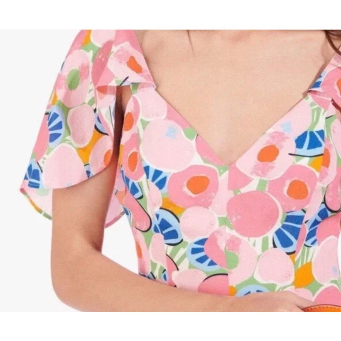 Staud NWT Staud Chiquita Dress 0 Flutter Peach Multi Pleated Flora Size XS / US 0-2 / IT 36-38 - 7 Thumbnail