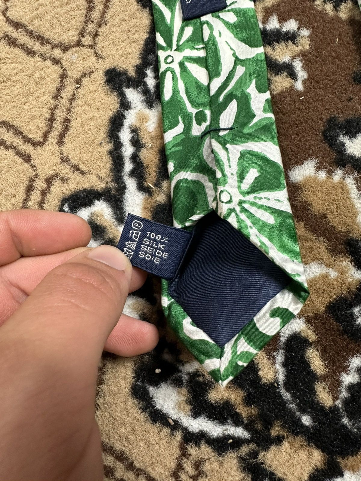Handmade × Polo Ralph Lauren × Vintage Ralph Lauren Polo Green Floral Tie Silk Handmade Vintage Size ONE SIZE - 9 Thumbnail