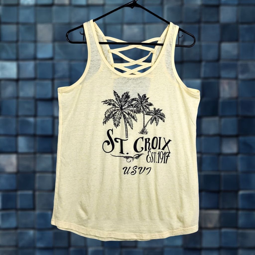 Vintage KIWI & PUNCH JUNION'S ST.CROIX Print Tank Top L WOMEN Sleeveless Round Neck Yellow Cotton Blend, Polyester XS? Size L / US 10 / IT 46 - 1 Thumbnail