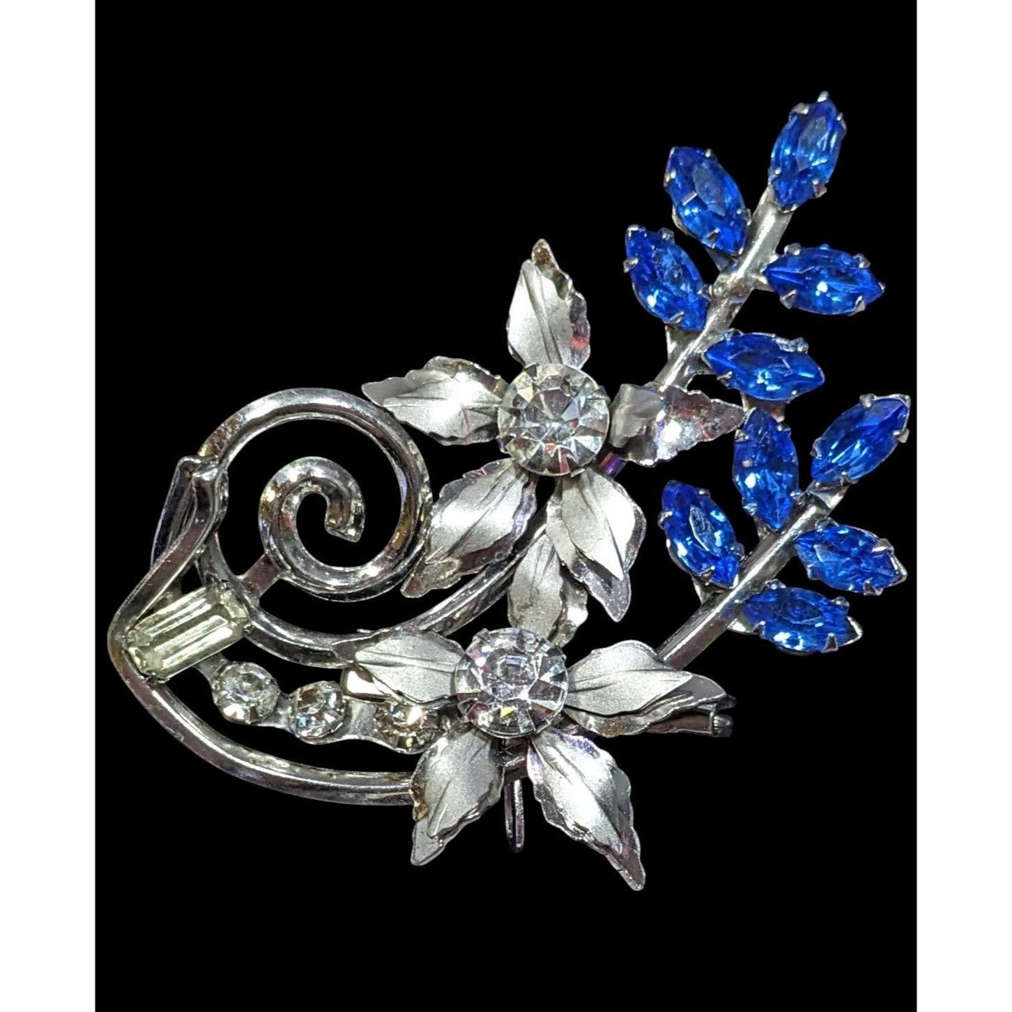 Other Vintage Fantasy Floral Blue And Silver Tone Gemmed Brooch Size ONE SIZE - 1 Thumbnail