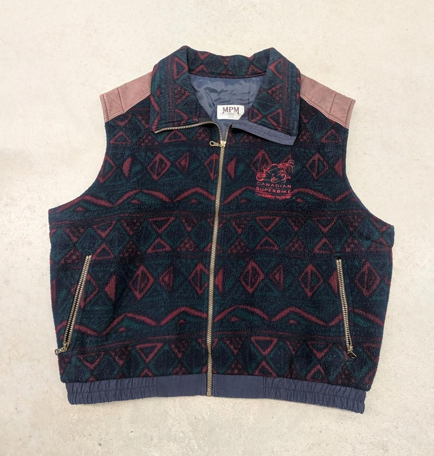 Vintage Vintage 90s Canadian Super Bike Champion Aztec Fleece Vest Size US XL / EU 56 / 4 - 1 Thumbnail