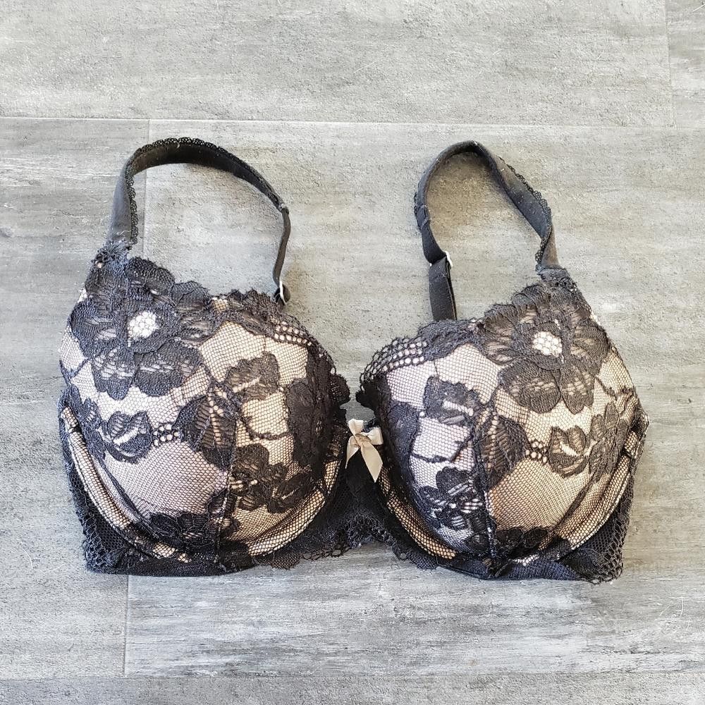 Designer Black Nude Laced VS Demi Bustier Bra Size ONE SIZE - 1 Thumbnail