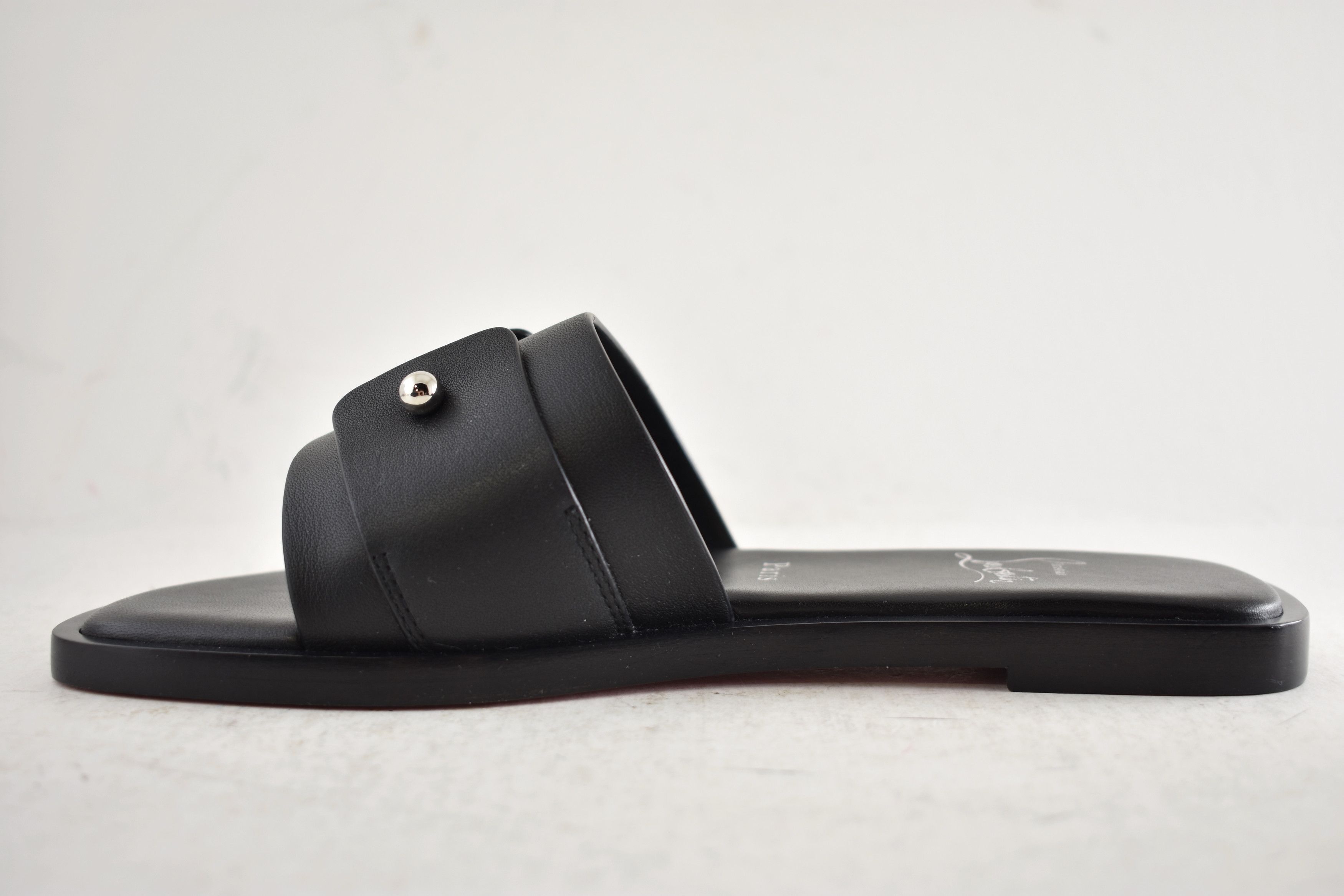 Christian Louboutin Chambelimule Donna Flat Black Calf Leather Slide Sandal 35 Size US 5 / IT 35 - 12 Thumbnail