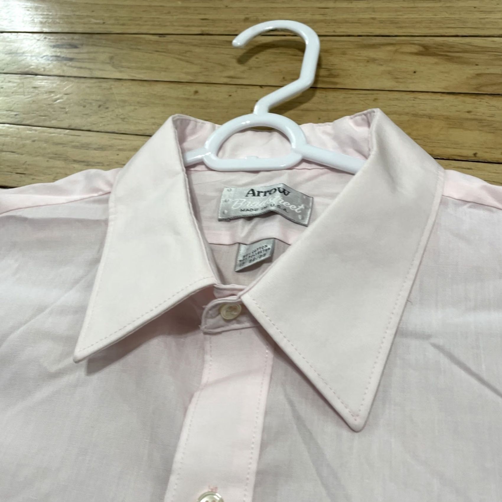 Arrow VINTAGE Arrow Bradstreet Dress Shirt Men 17 32/33 Light Pink EUC 70s 80s USA Shirt Men Size 46R - 2 Thumbnail
