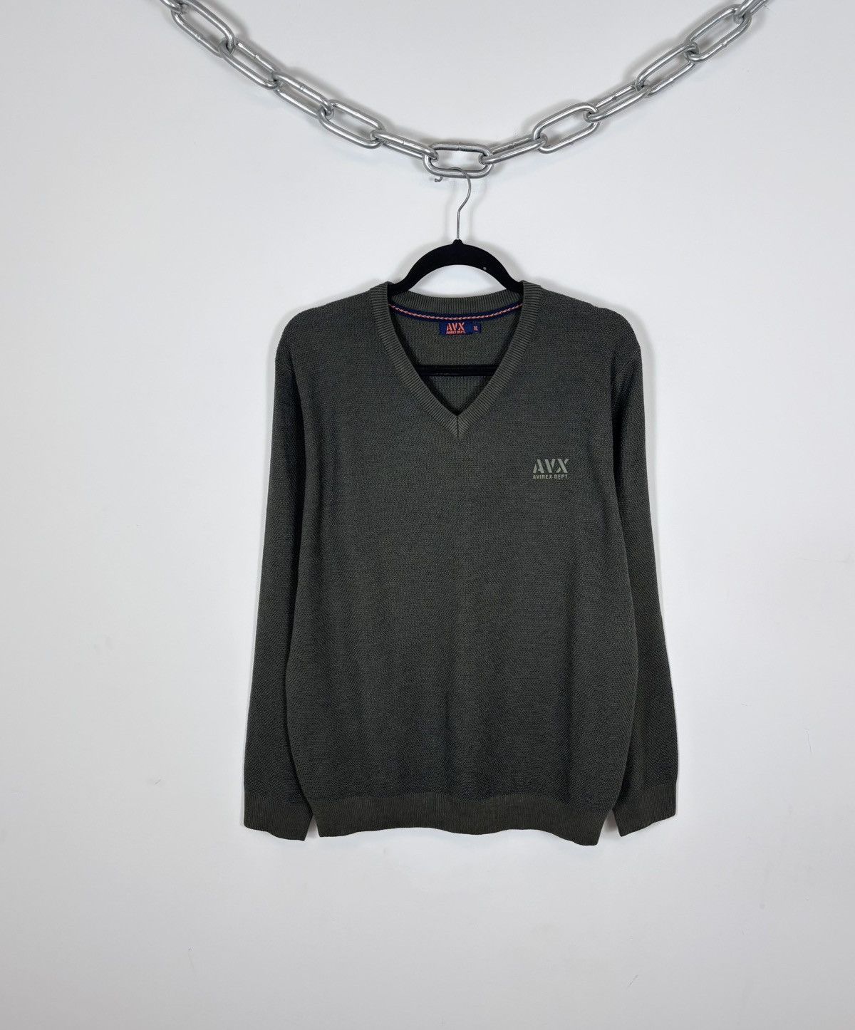 Avirex Avirex Men’s Khaki Green V-Neck Sweater Pullover Military Size US XL / EU 56 / 4 - 1 Thumbnail
