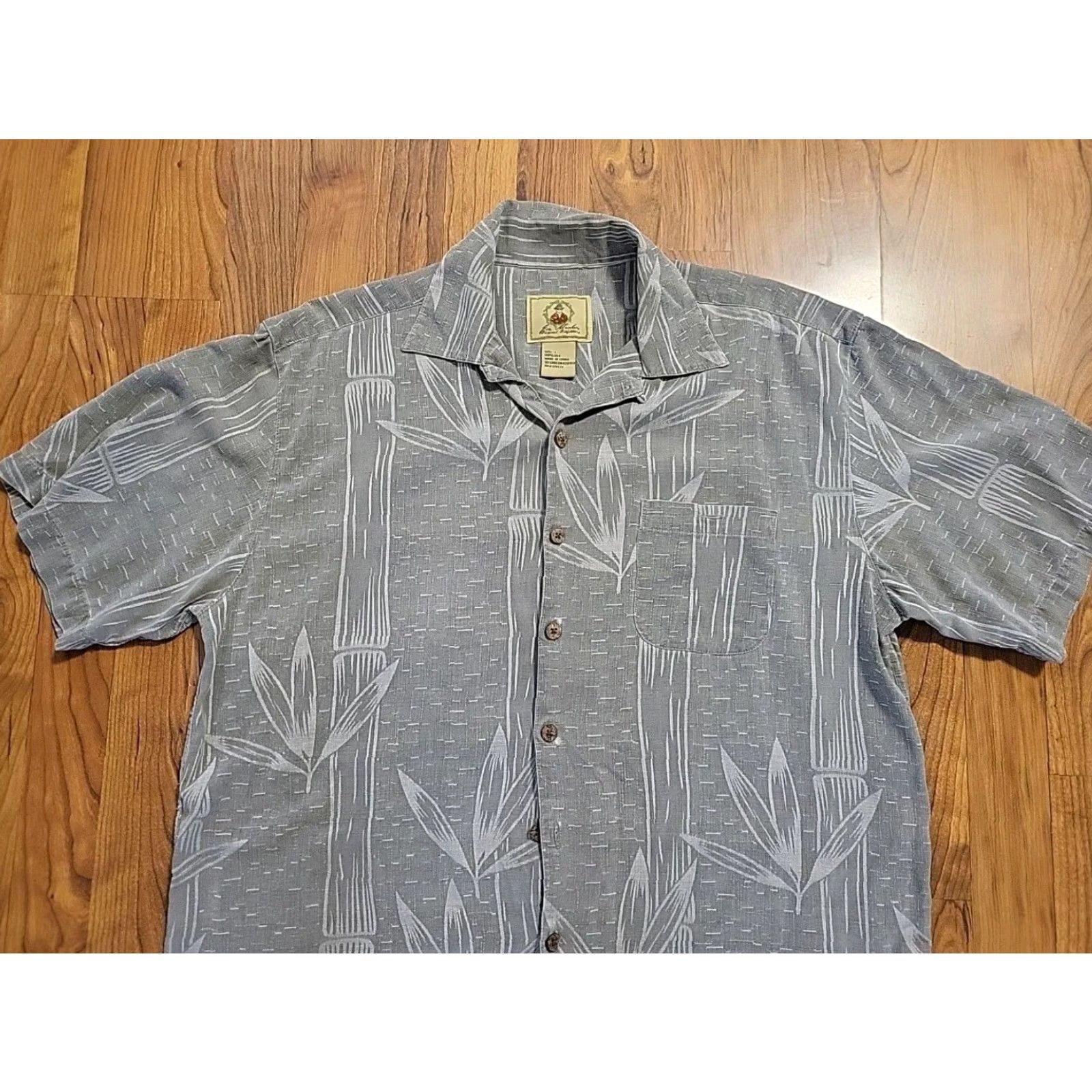 Vintage Joe Marlin Outfitters Hawaiian Shirt SS Gray 48" Chest L Silk Button-Up Casual Party/Cocktail Spring Summer Floral Mens Size US L / EU 52-54 / 3 - 5 Thumbnail