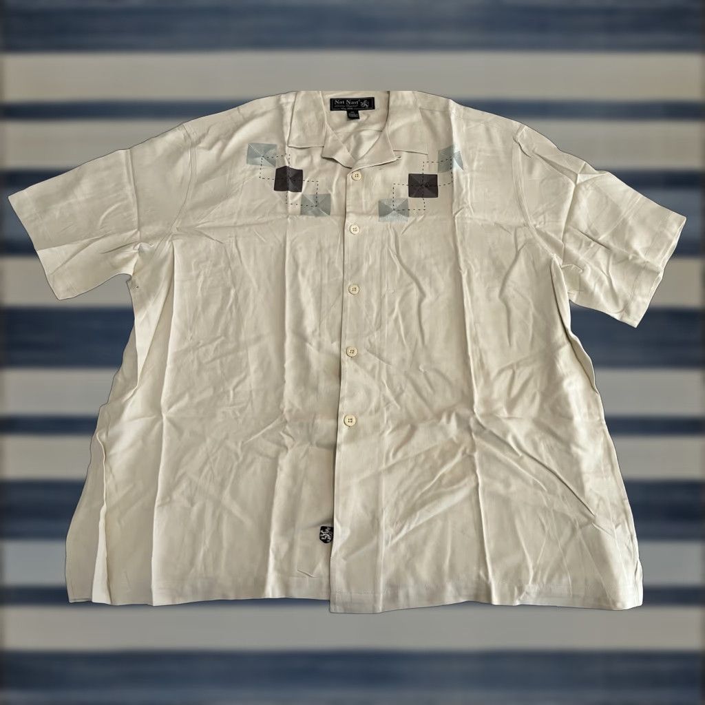 Nat Nast Nat Nast Embroidered Silk Shirt Mens 2XL Ivory Short Sleeve Button-Up Size US XXL / EU 58 / 5 - 1 Thumbnail