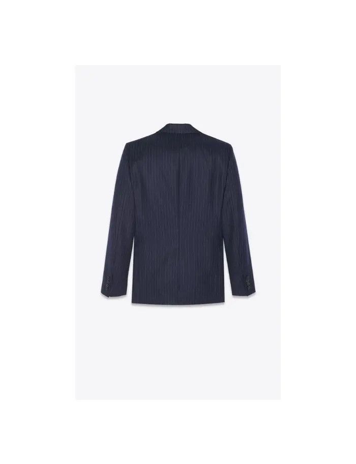 Saint Laurent Paris o1bcso1str0125 Single Breasted Jacket Striped Wool in Blue Size US M / EU 48-50 / 2 - 2 Thumbnail