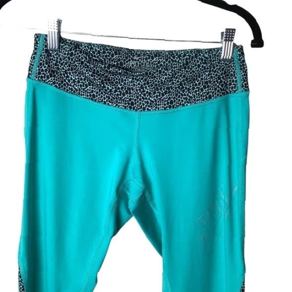 Nike Nike Cropped Capri Leggings Womens S Active Teal Blue Running Yoga Zip Pocket Leopard Size 28" / US 6 / IT 42 - 3 Thumbnail