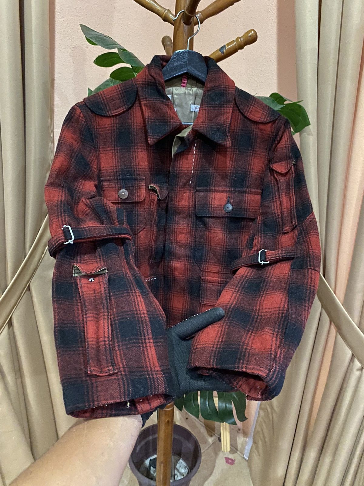 Paul Smith Red Ear Jacket with Red-Black Plaid Pattern