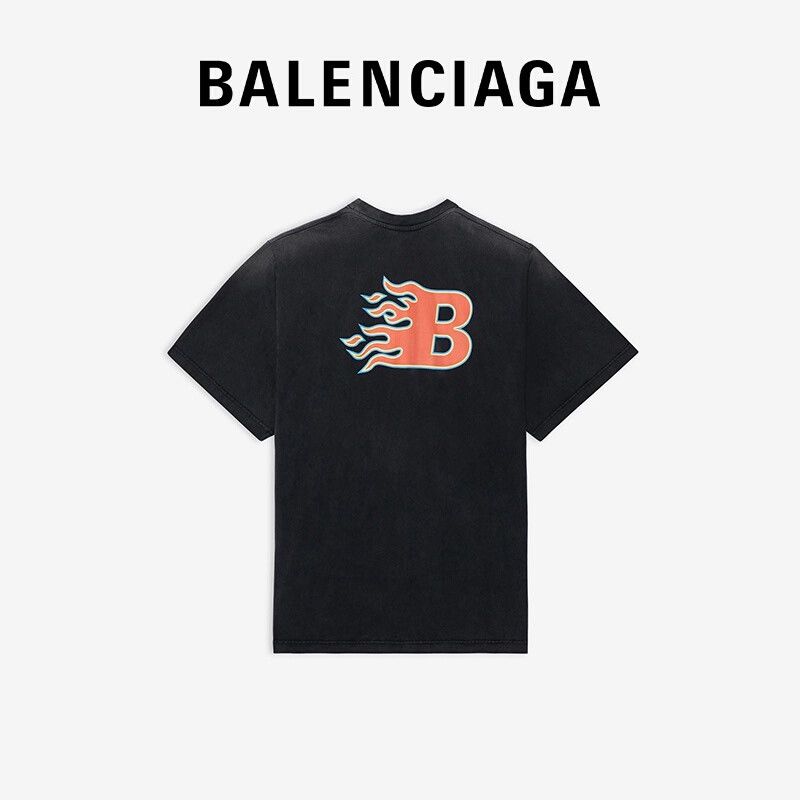 Balenciaga BALENCIAGA Flame Print B Logo T-shirt Size US L / EU 52-54 / 3 - 1 Thumbnail