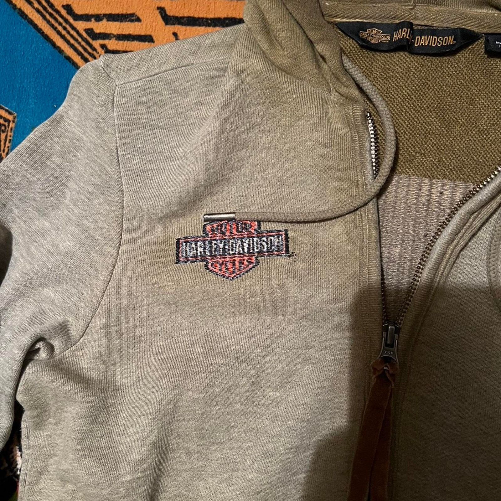 Harley Davidson × Vintage Womens harley davidson olive green zip up hoodie y2k cropped Size M / US 6-8 / IT 42-44 - 5 Thumbnail