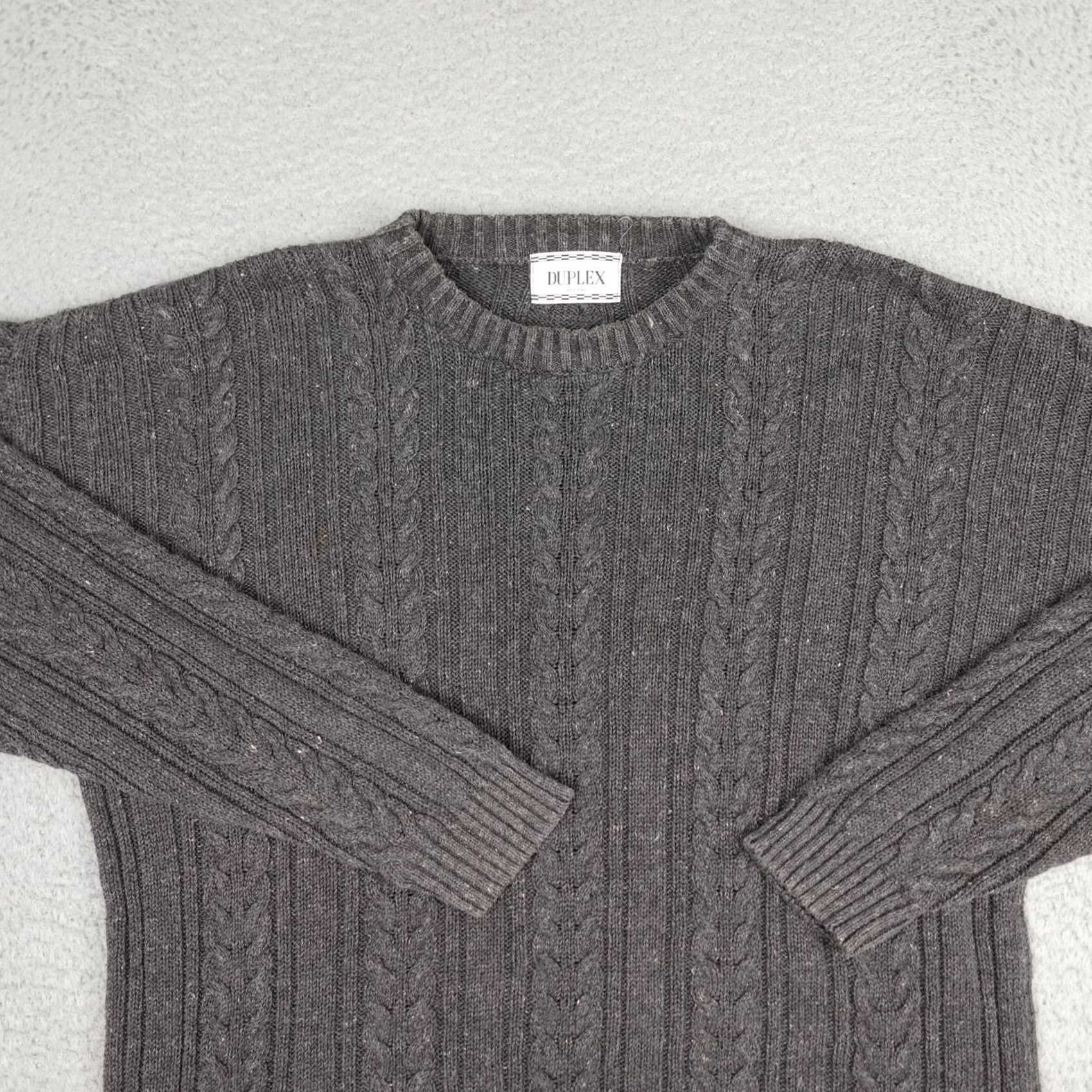 4SDESIGNS VINTAGE Duplex Designs Sweater Mens XL Gray Cable Knit Crewneck Pullover 90s Size US XL / EU 56 / 4 - 3 Thumbnail