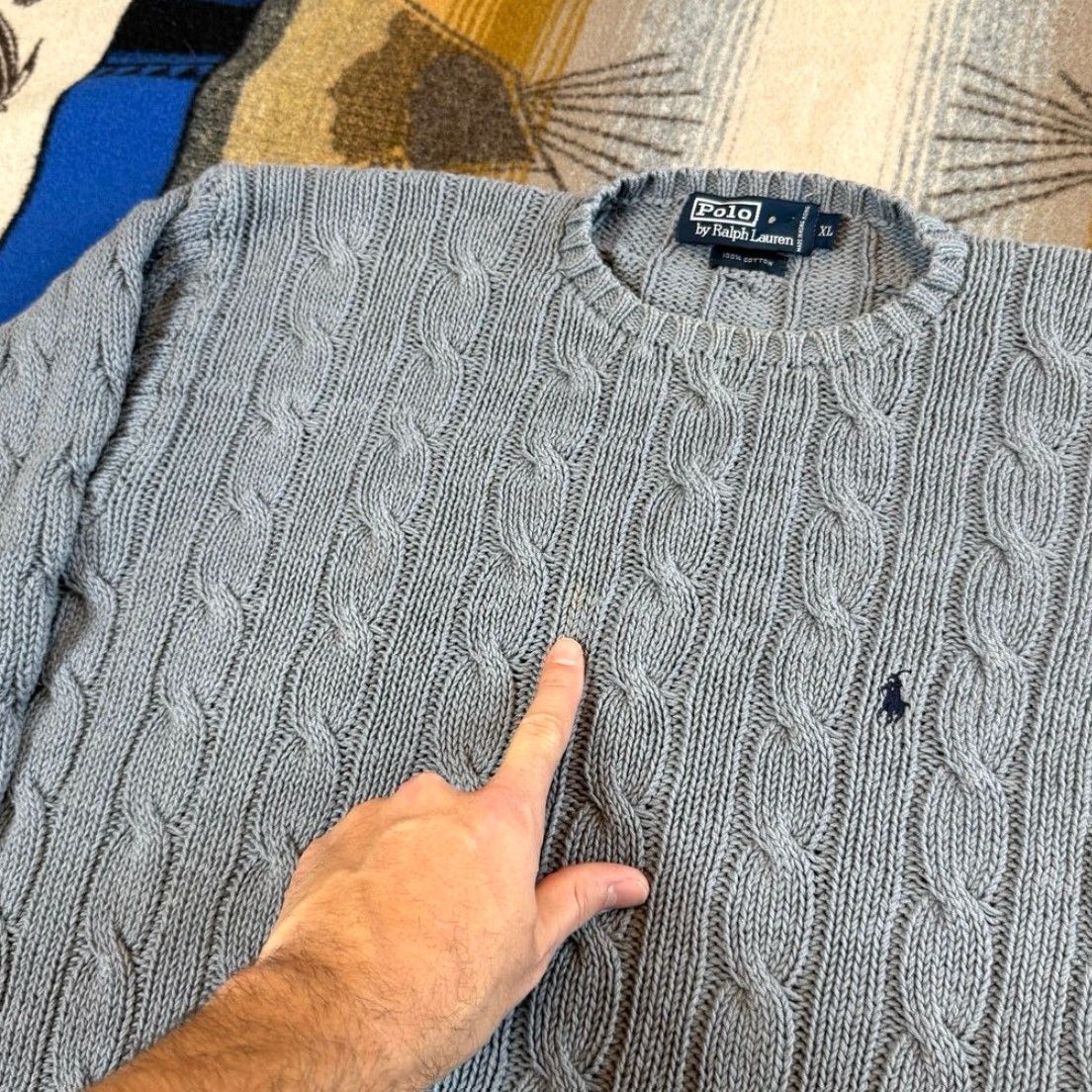 Polo Ralph Lauren VINTAGE Polo by Ralph Lauren Men’s Polo Ralph Lauren Cable Knit Fisherman Pullover Sweater Size XL Blue Long Sleeve Solid Pullover 90s Casual Mens Size US XL / EU 56 / 4 - 5 Thumbnail