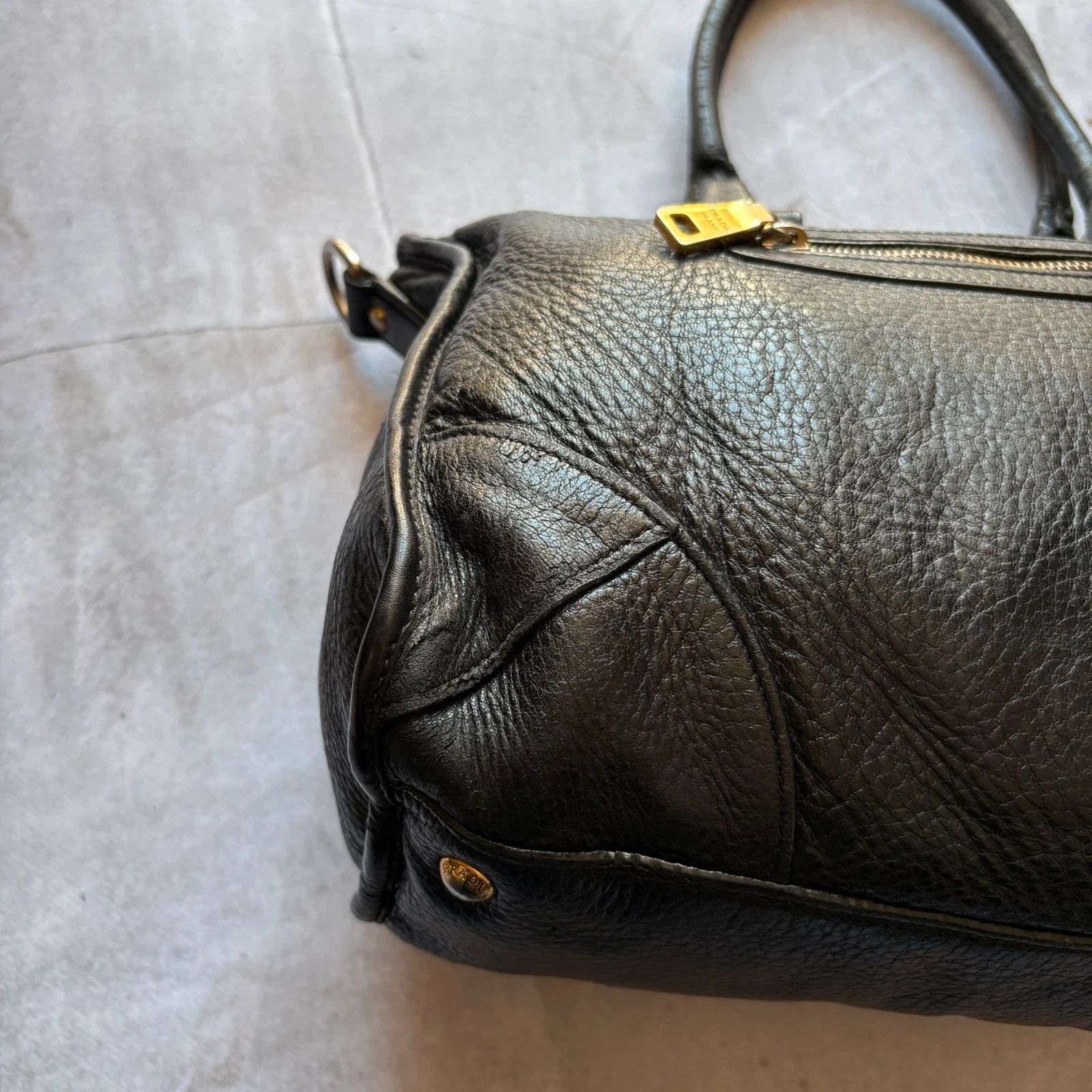 Prada Prada Vitello Daino Bag Leather Black Zip Tote handbag Size ONE SIZE - 16 Thumbnail
