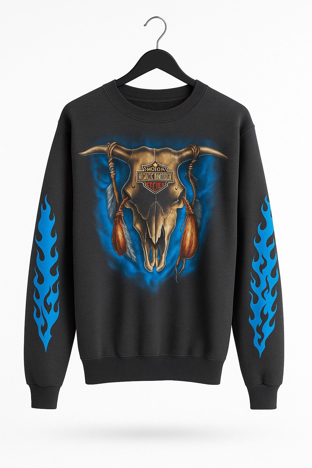 Harley Davidson Vintage 1985 Harley-Davidson Skull Bull Flames Sweatshirt Size US M / EU 48-50 / 2 - 1 Thumbnail