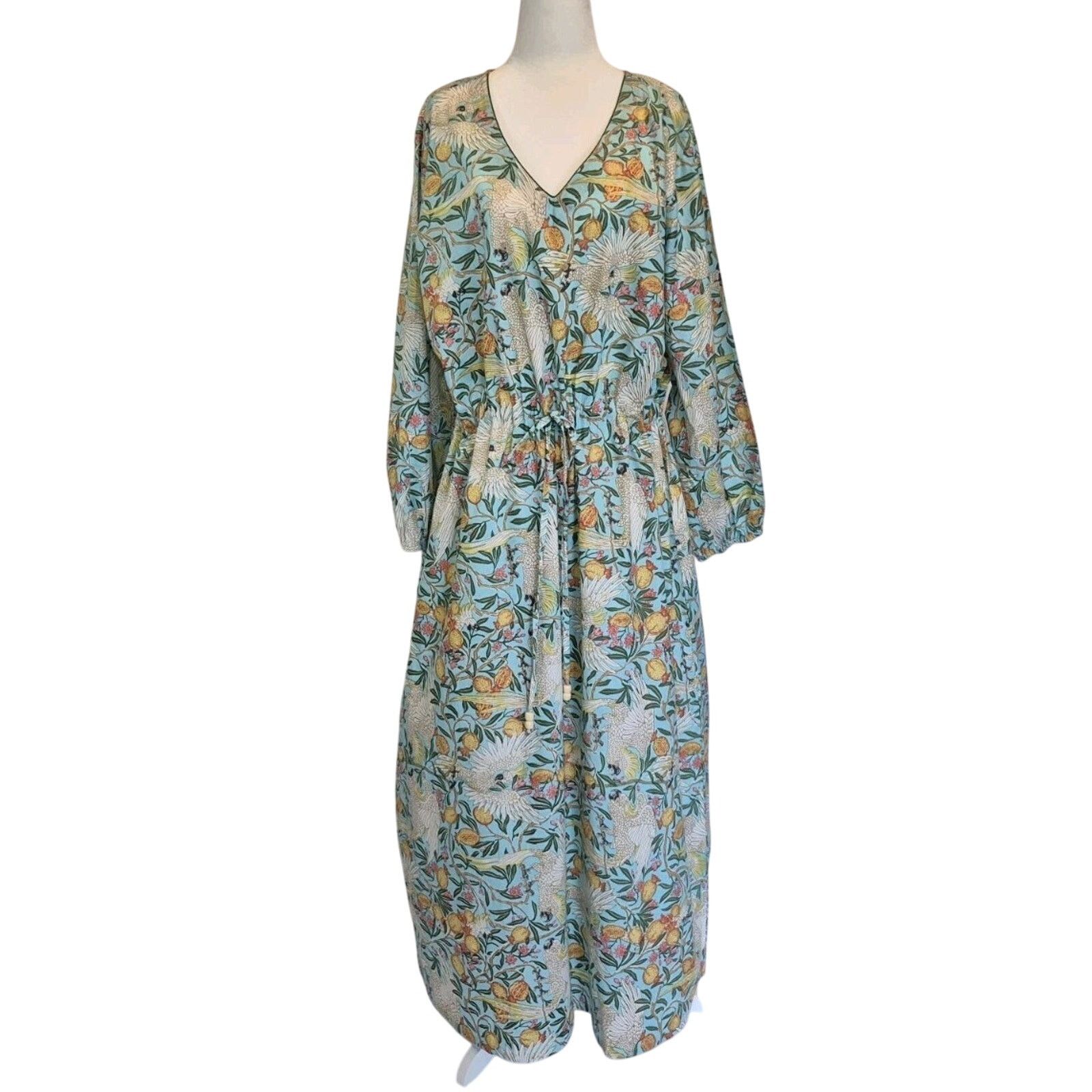 Other New India Collection Bird Dress Hand Blocked Caftan Green XS Size XS / US 0-2 / IT 36-38 - 1 Thumbnail