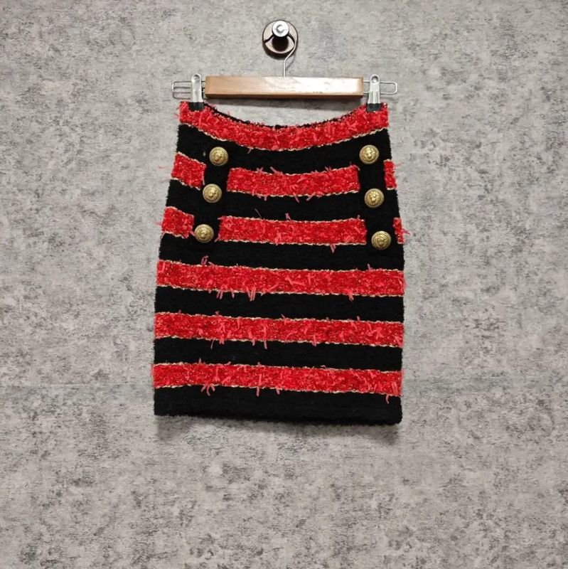 Balmain Balmain Red Striped Cotton Skirt 0089 Size 27" / US 4 / IT 40 - 1 Thumbnail