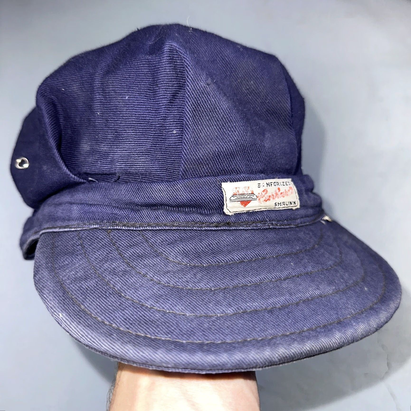 Carhartt VINTAGE Carhartt Cap Hat Denim 1950s 60s Union Workwear Conductor Heart Logo Blue Adult One Size 6 3/4 Mens Womens Girls Boys Size ONE SIZE - 2 Thumbnail
