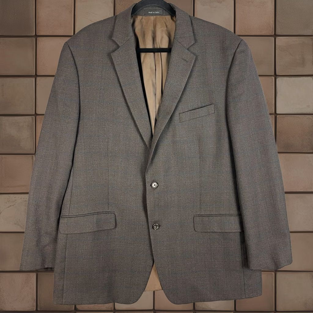 Joseph Abboud Wool Blazer Sport Coat Mens 46l Brown Windowpane Plaid 2 Button, Men's (Size 46r)